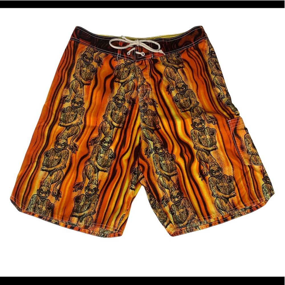 Rusty Orange Horned Creature Full Graphic Board Surf Swim Shorts • 32 VGC